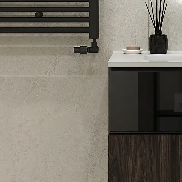 Mueble de lavabo: Mueble Mirko Madera Okobo Claro+Cristal Negro Mate — 